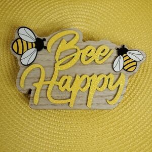 NEW Bee Happy Wood Sign